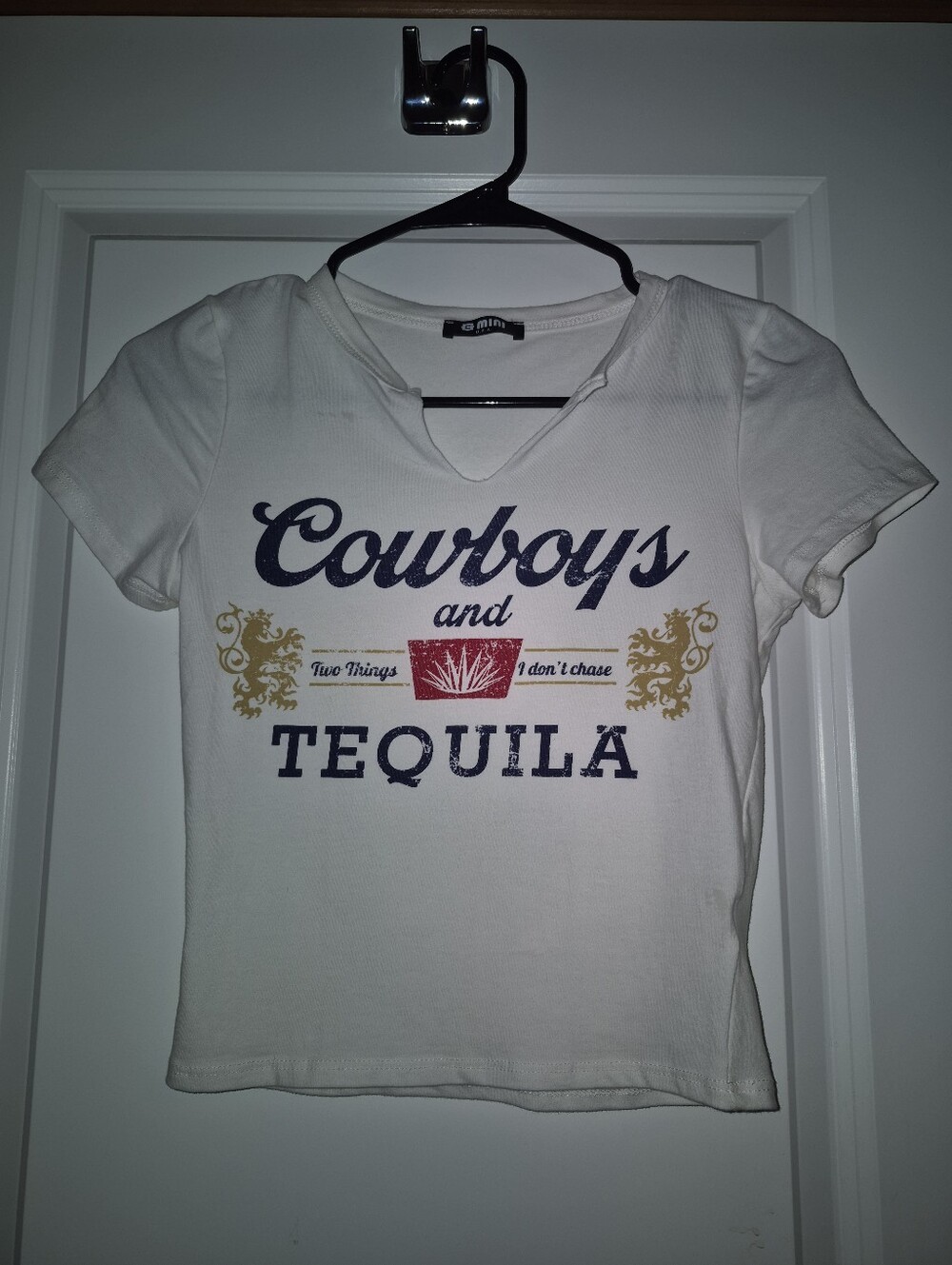 Graphic Tee "Cowboys and Tequila" – White with Navy & Gold